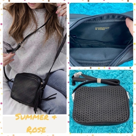 Summer & Rose Delilah Laser Cut Crossbody in Black. PVC. Summer, casual - Picture 1 of 8